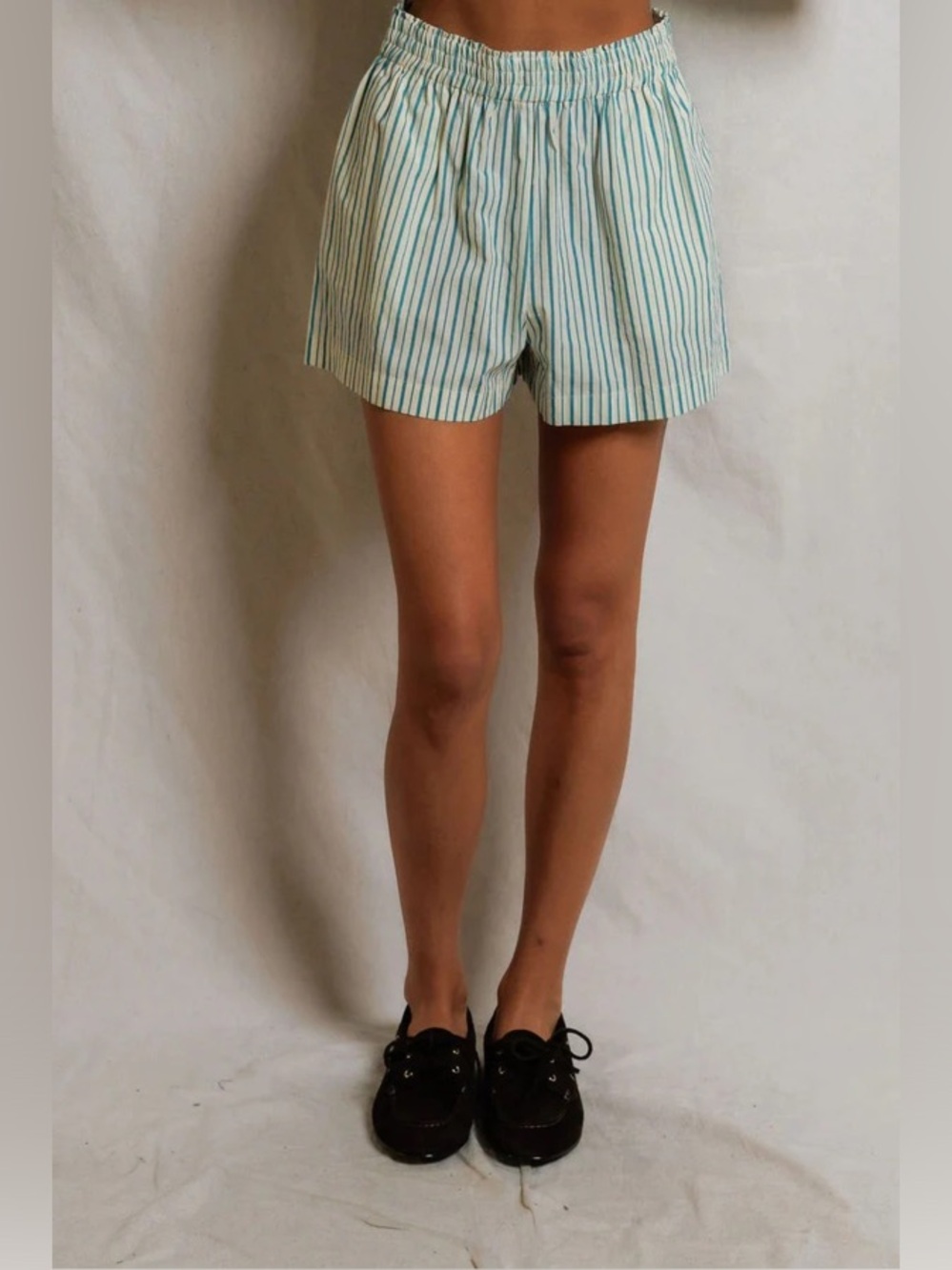 NWT Perfectwhitetee Julie Poplin Boxer Shorts Teal Blue/Sugar Stripe  Sz. Small